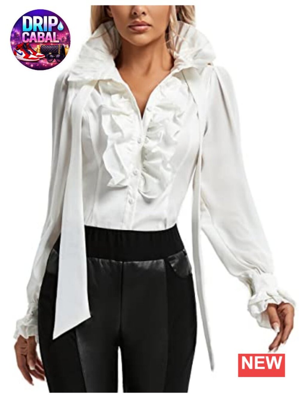 Victorian Renaissance Gothic Ruffled Button Down Blouse Steampunk Costume Top